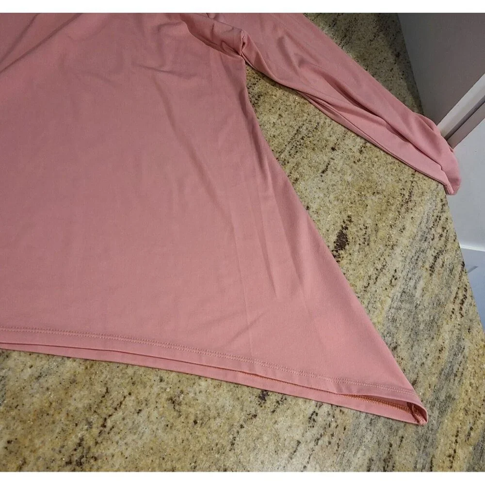 Simply Emma Size 1X Sharkbite Hem 3/4 Sleeve Beaded Embellished Neck Top Pink - Picture 5 of 15